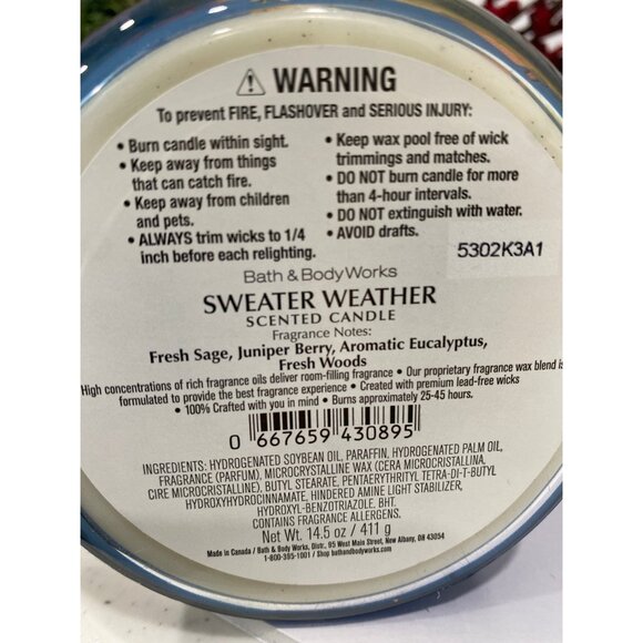 Bath & Body Works “Sweater Weather” New 3 Wick Candle - Picture 6 of 7
